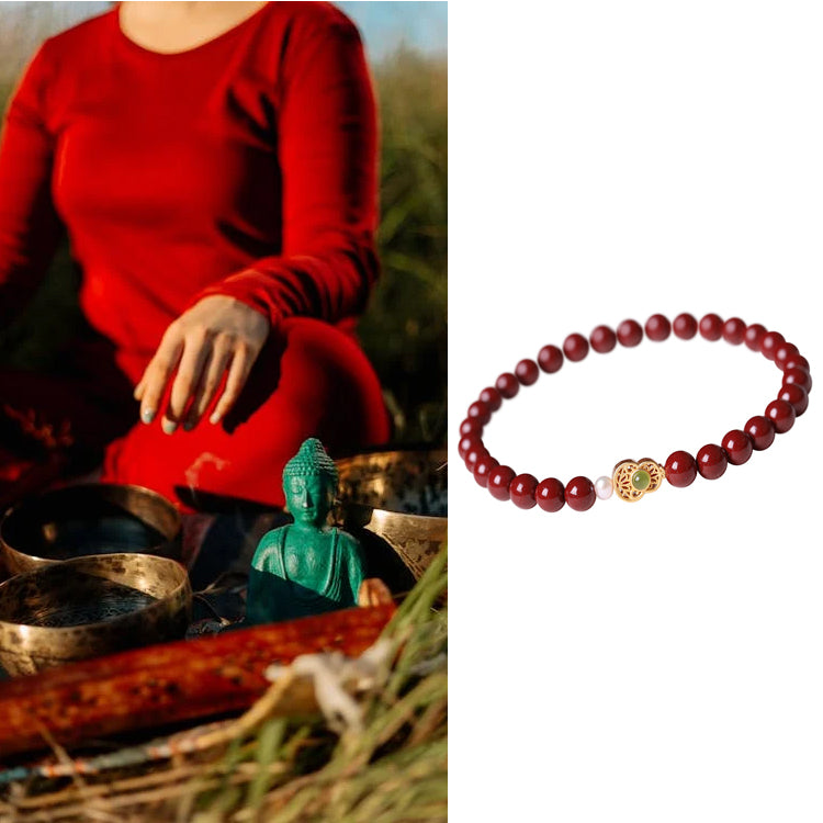 Natural Cinnabar Feng Shui Lucky Gourd Protection Charm Bracelet