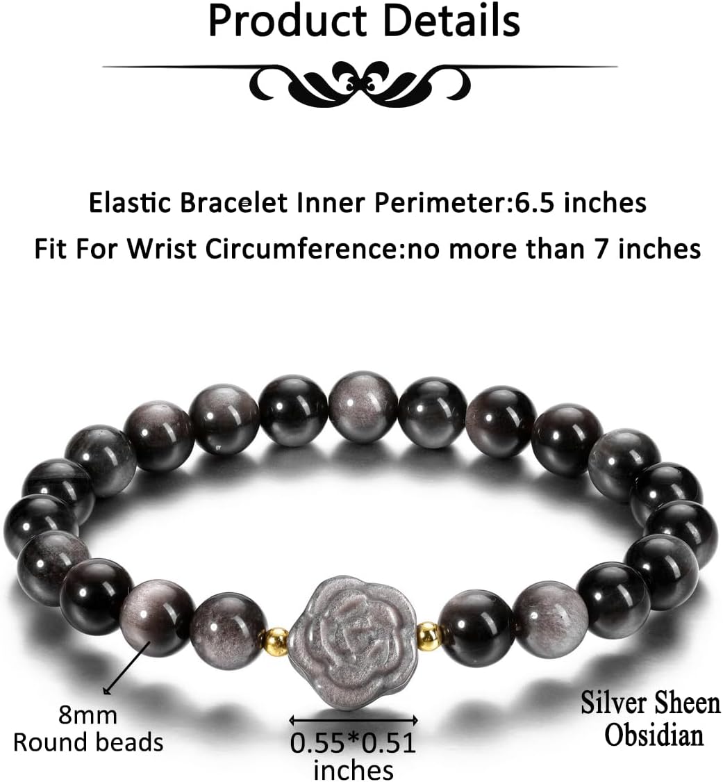 CrystalTears Crystal Rose Bracelet for Women 8mm Healing Crystals Gemstones Beaded Bracelet Anxiety Crystal Stone Stretch Bracelets Spiritual Crystal Gifts for Women Mothers Day