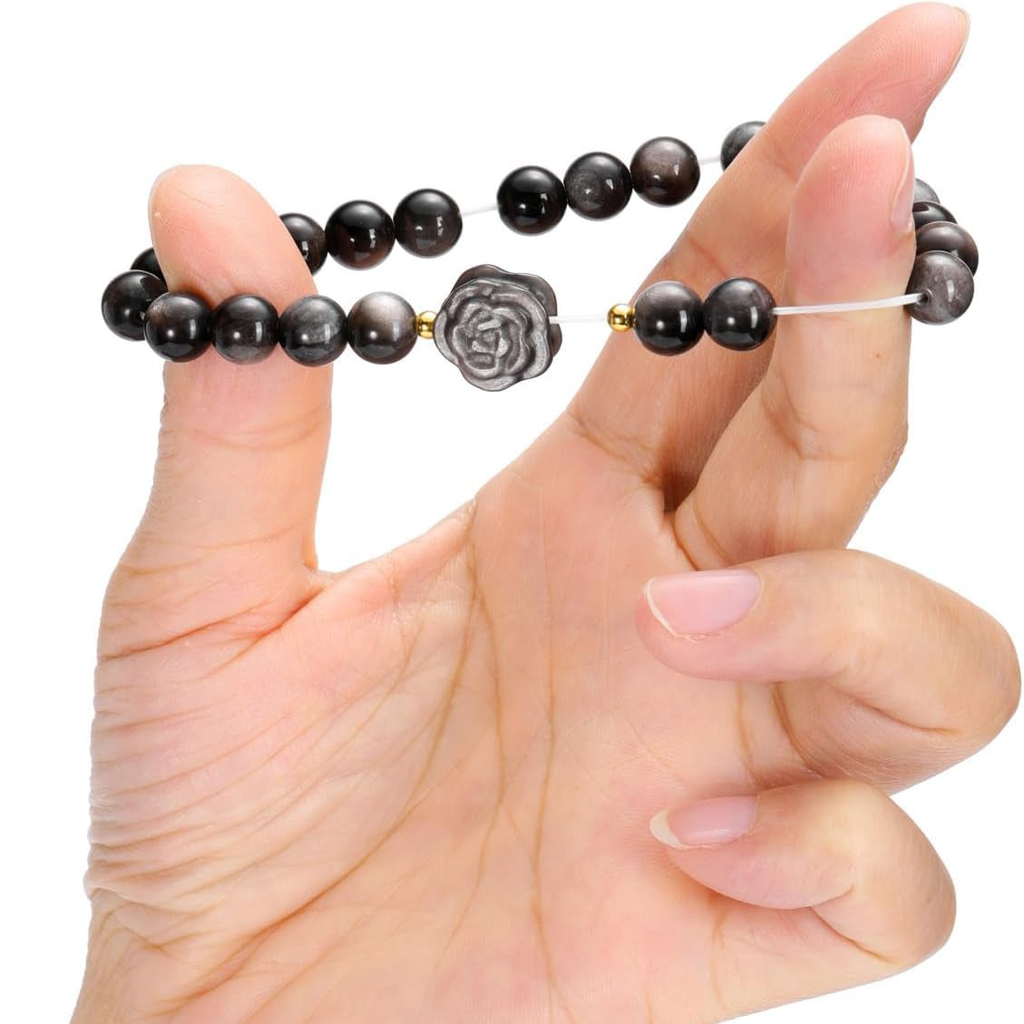 CrystalTears Crystal Rose Bracelet for Women 8mm Healing Crystals Gemstones Beaded Bracelet Anxiety Crystal Stone Stretch Bracelets Spiritual Crystal Gifts for Women Mothers Day