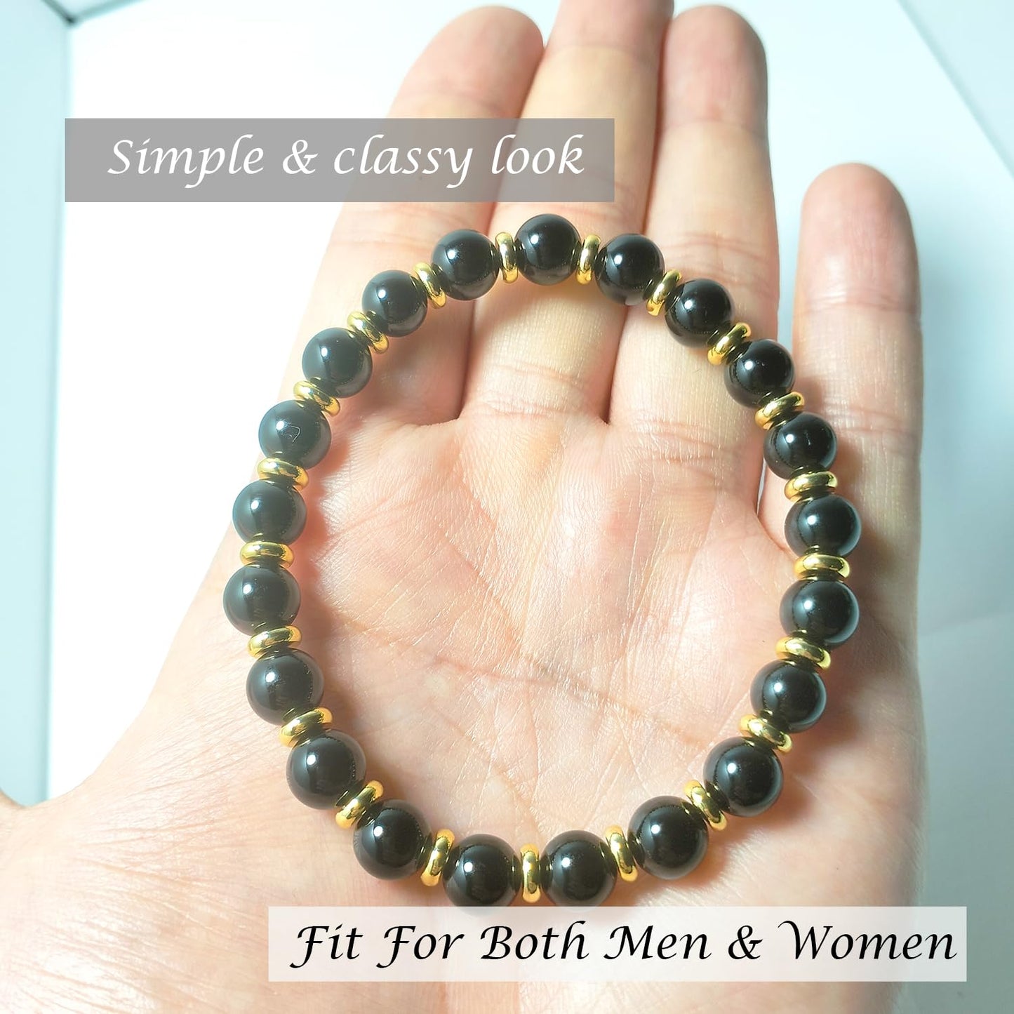 Black Tourmaline Bracelets For Men Protection Bracelets For Women Chakra Feng Shui Stretchy Obsidian Agates 8mm Beaded Bracelets Lucky Handmade Bracelets (Black Tourmaline)