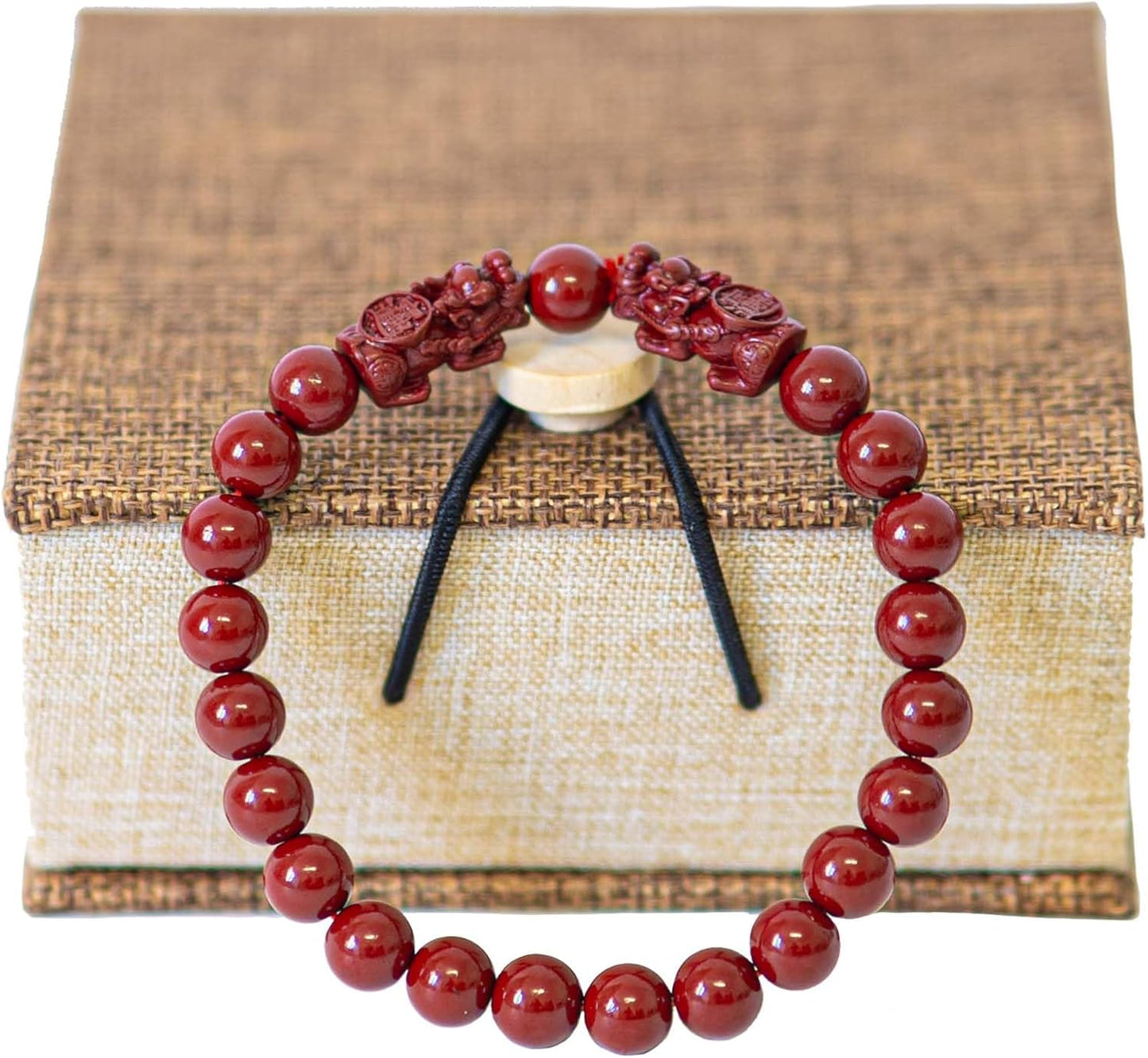 Feng Shui Bracelet Cinnabar Bracelet, Cinnabar PiXiu Bracelet Prayer Beads Dragon Protection Bracelet for Men Women, Red Bead Bracelets Jewelry Gifts Meaning to Attract Wealth and Good Luck