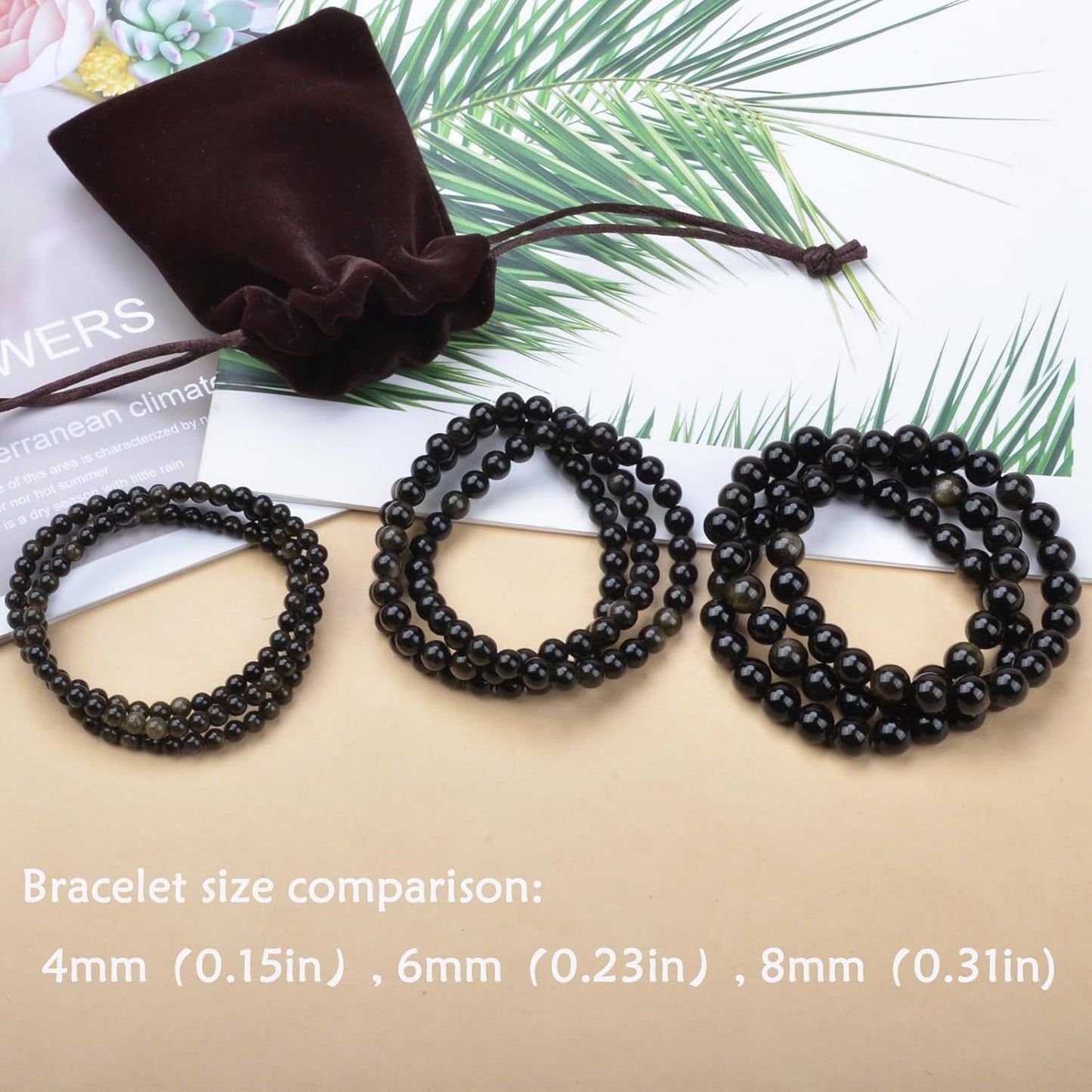 4mm Natural Healing Gemstone Bracelet Handmade Yoga Stretch Elastic Bracelet Stress Relief Crystal Jewelry for Men and Women (4mm, Golden Obsidian)