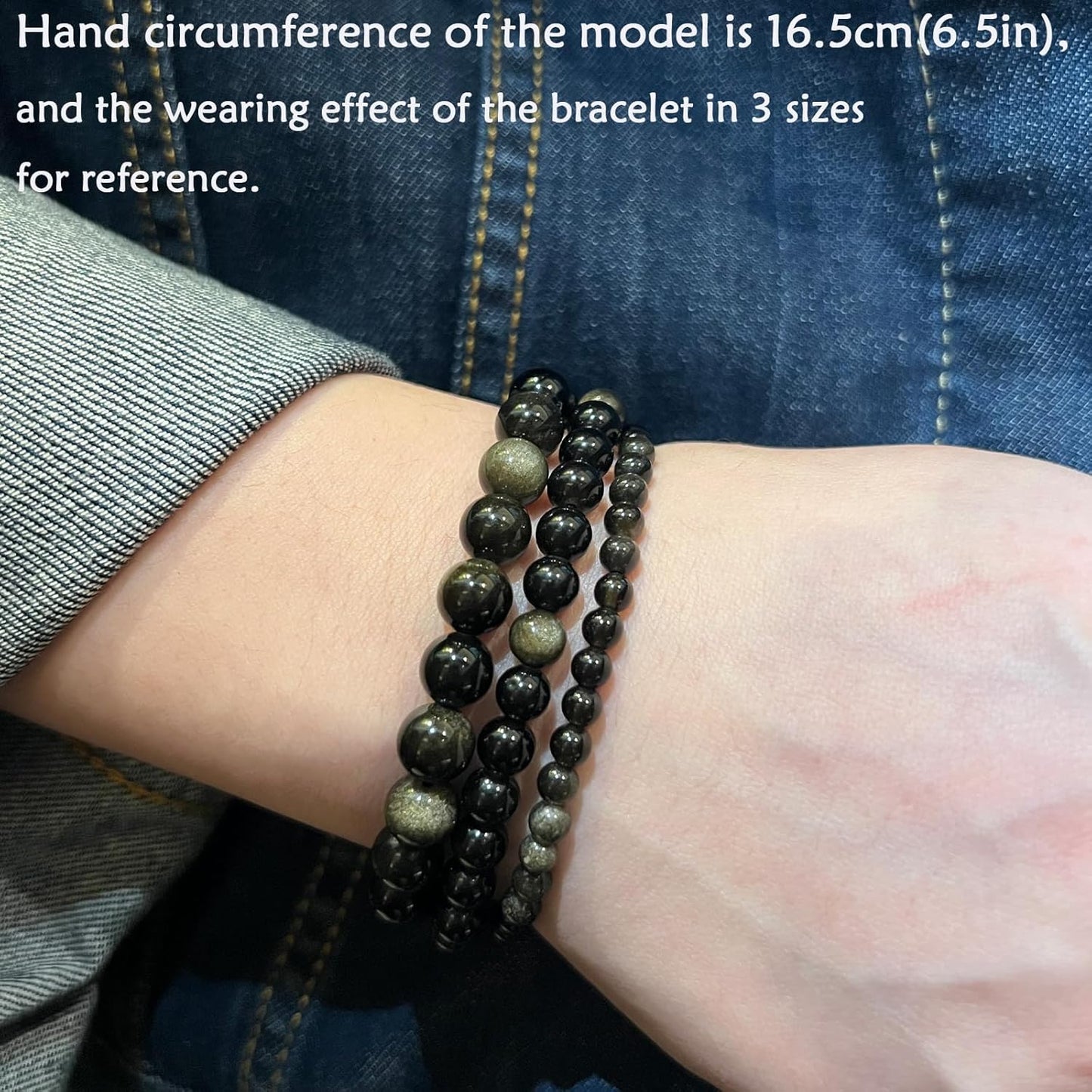 4mm Natural Healing Gemstone Bracelet Handmade Yoga Stretch Elastic Bracelet Stress Relief Crystal Jewelry for Men and Women (4mm, Golden Obsidian)