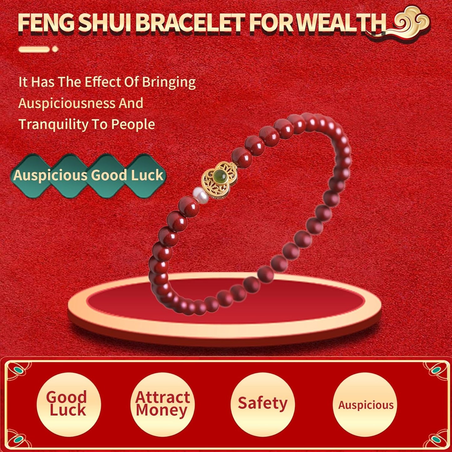 Feng Shui Bracelet For Women, Cinnabar Feng Shui Bracelet, Feng Shui Cinnabar Bracelet, Red Bead Bracelets Jewelry Gifts Attract Wealth and Good Luck