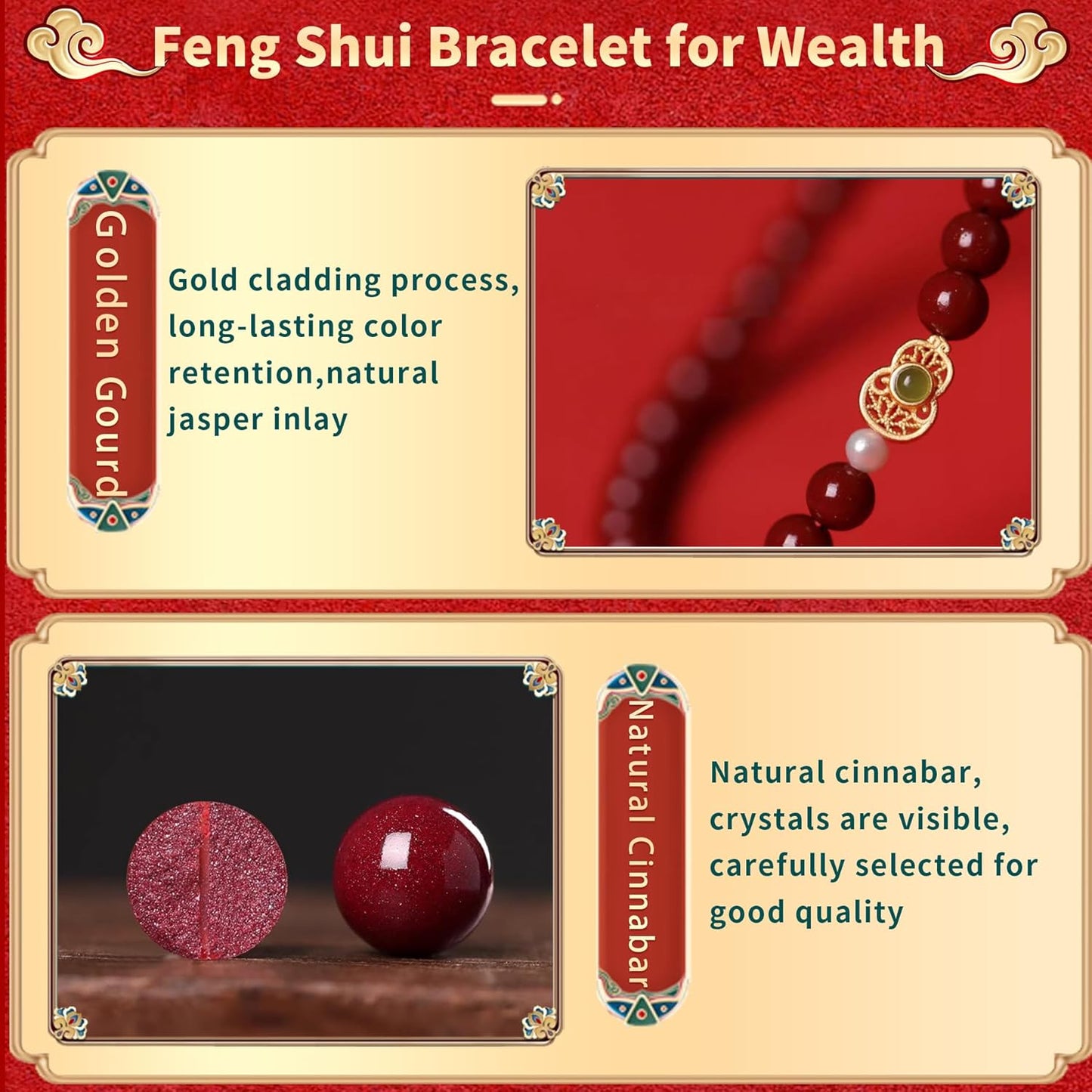 Feng Shui Bracelet For Women, Cinnabar Feng Shui Bracelet, Feng Shui Cinnabar Bracelet, Red Bead Bracelets Jewelry Gifts Attract Wealth and Good Luck