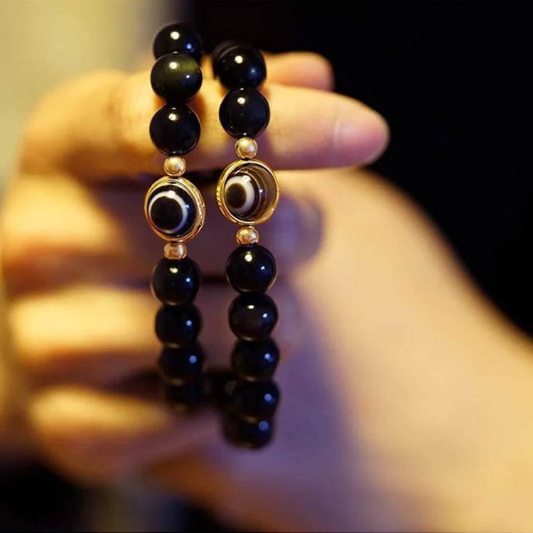 Natural Black Obsidian Evil Eye Agate Bring Luck Prosperity Beaded Bracelet