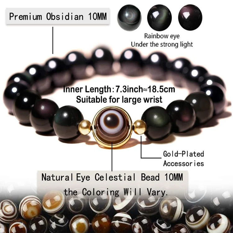 Natural Black Obsidian Evil Eye Agate Bring Luck Prosperity Beaded Bracelet
