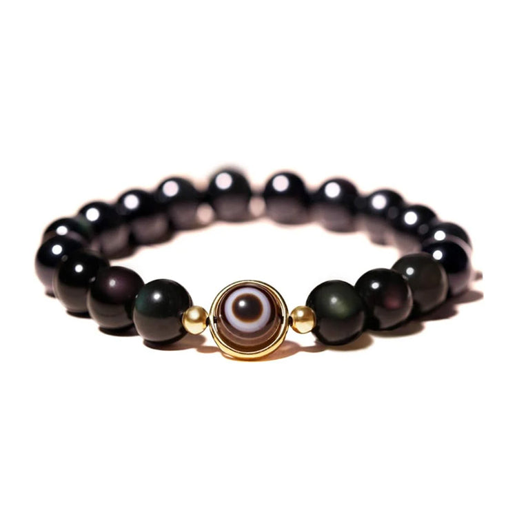 Natural Black Obsidian Evil Eye Agate Bring Luck Prosperity Beaded Bracelet