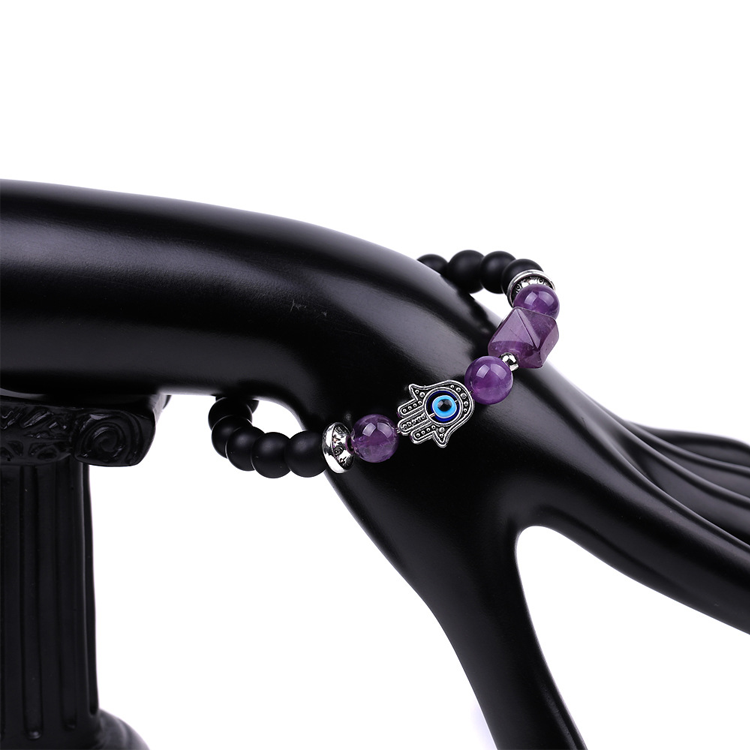 Hand of Fatima 10mm Amethyst Pyramid Protection Lucky Bracelet