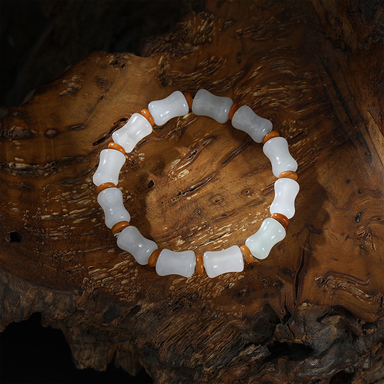 Handmade Genuine Jade Bamboo Shape Beaded Zen Energy Bracelet