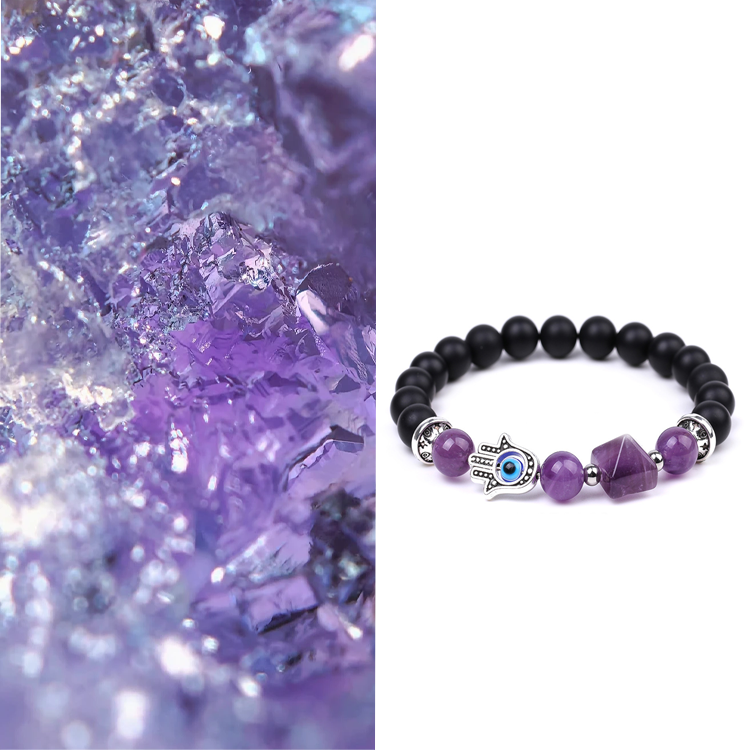 Hand of Fatima 10mm Amethyst Pyramid Protection Lucky Bracelet