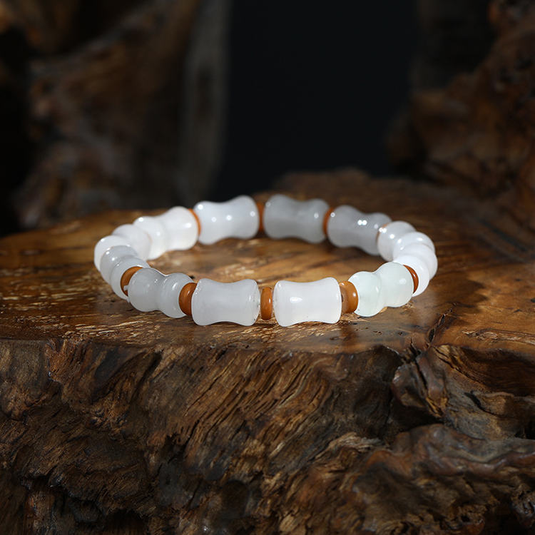 Handmade Genuine Jade Bamboo Shape Beaded Zen Energy Bracelet
