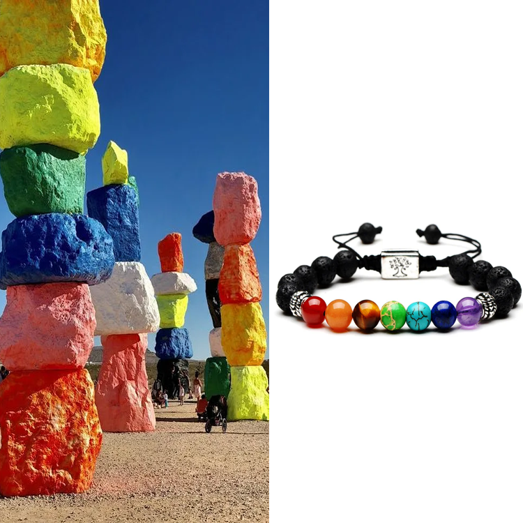 Natural 7 Chakra Tree Of Life Charm Lava Stones Multicolor Bead Bracelet