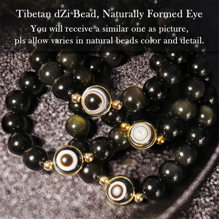 Natural Black Obsidian Evil Eye Agate Bring Luck Prosperity Beaded Bracelet