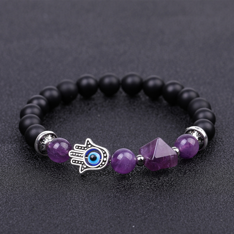 Hand of Fatima 10mm Amethyst Pyramid Protection Lucky Bracelet