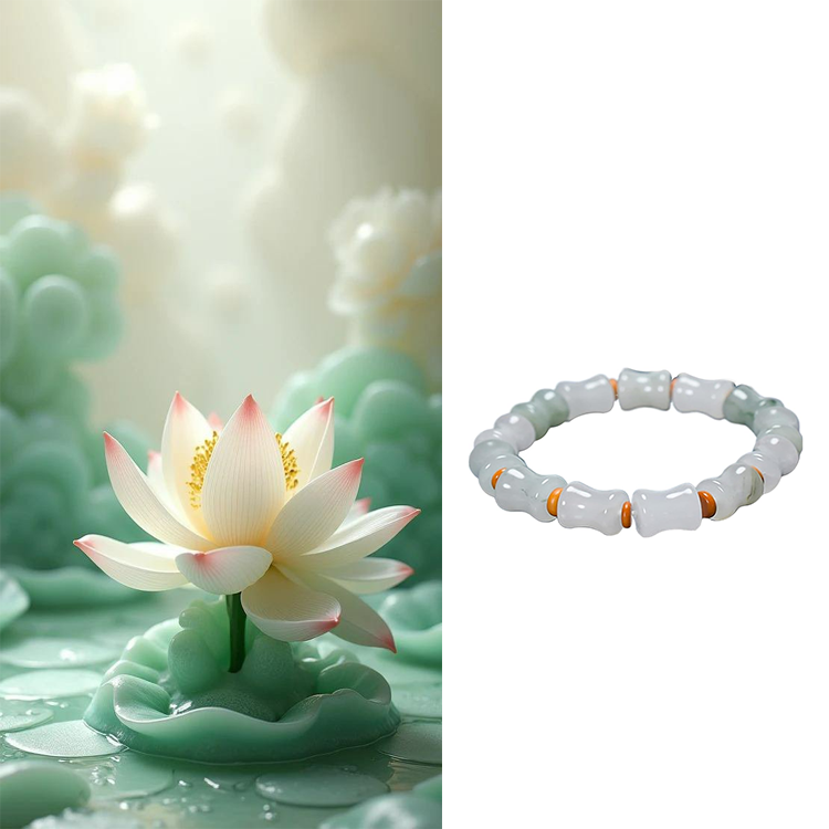 Handmade Genuine Jade Bamboo Shape Beaded Zen Energy Bracelet
