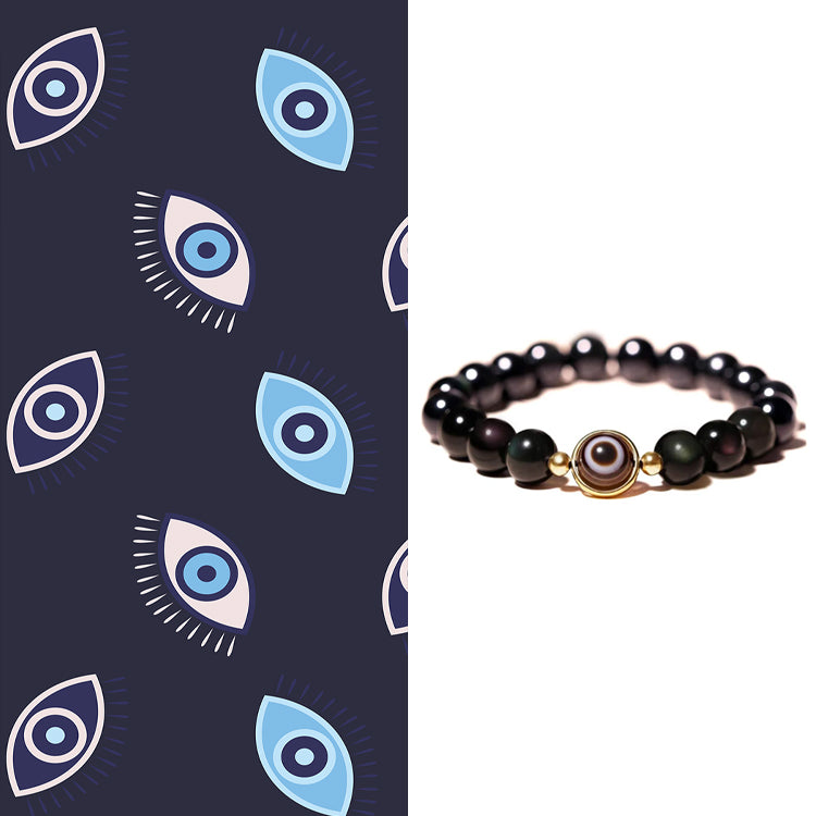 Natural Black Obsidian Evil Eye Agate Bring Luck Prosperity Beaded Bracelet