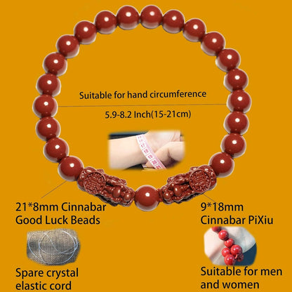 Feng Shui Bracelet Cinnabar Bracelet, Cinnabar PiXiu Bracelet Prayer Beads Dragon Protection Bracelet for Men Women, Red Bead Bracelets Jewelry Gifts Meaning to Attract Wealth and Good Luck