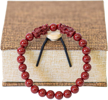 Feng Shui Bracelet Cinnabar Bracelet, Cinnabar PiXiu Bracelet Prayer Beads Dragon Protection Bracelet for Men Women, Red Bead Bracelets Jewelry Gifts Meaning to Attract Wealth and Good Luck