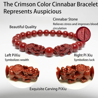 Feng Shui Bracelet Cinnabar Bracelet, Cinnabar PiXiu Bracelet Prayer Beads Dragon Protection Bracelet for Men Women, Red Bead Bracelets Jewelry Gifts Meaning to Attract Wealth and Good Luck