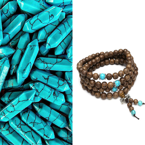 108 Natural Wenge Wood Turquoise Anxiety Beads Bracelet