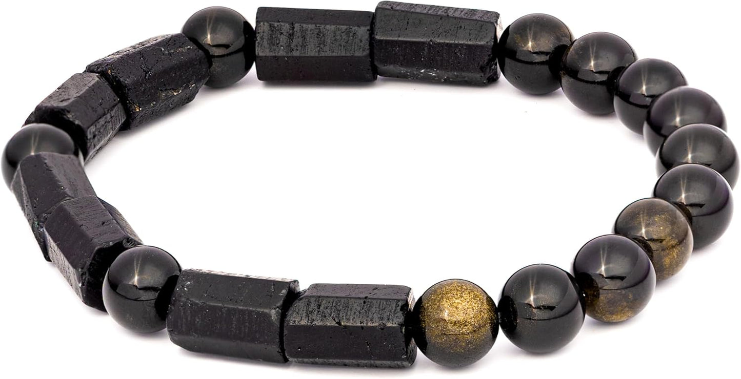 Bsmall.beauty The Spiritual Protection Feng Shui Black Obsidian Tourmaline Crystals Bracelet 