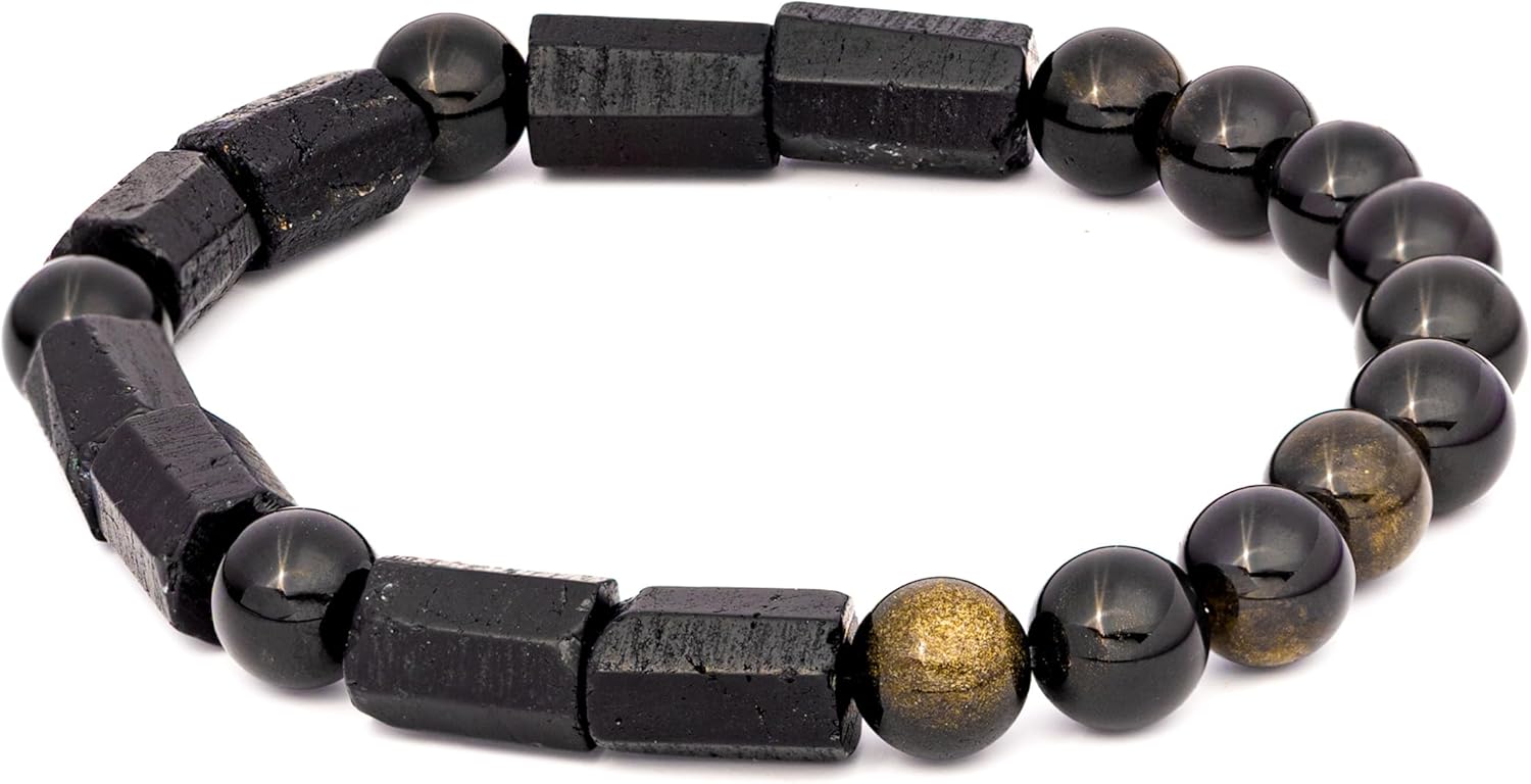 Bsmall.beauty The Spiritual Protection Feng Shui Black Obsidian Tourmaline Crystals Bracelet 