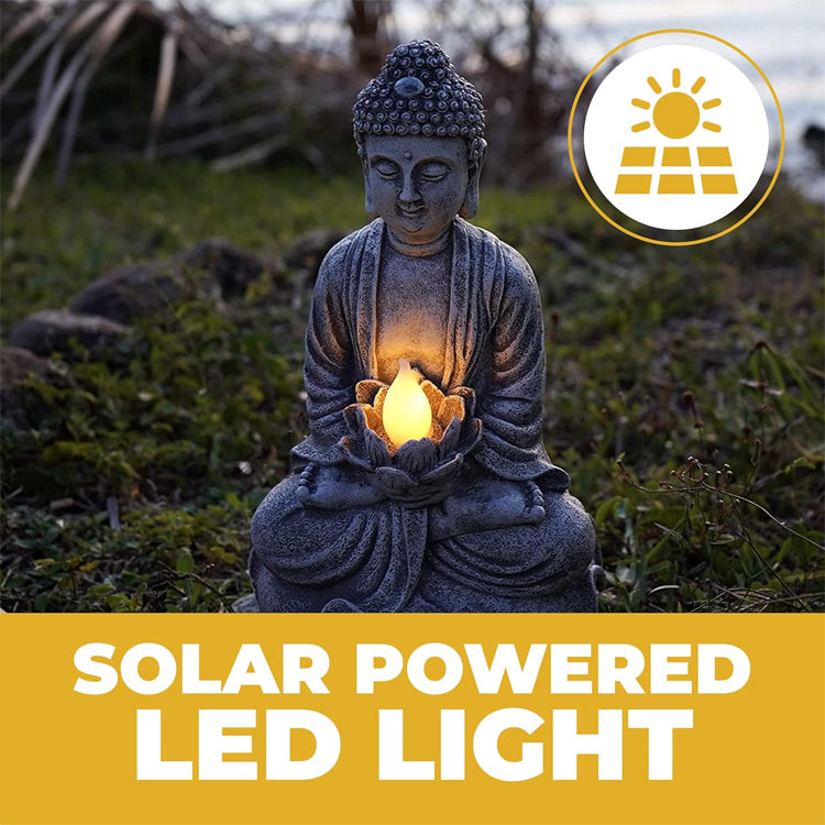2 Pcs Buddha Zen Meditation Solar Powered Statue for Home and Outdoor Decor
