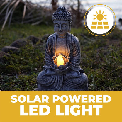 2 Pcs Buddha Zen Meditation Solar Powered Statue for Home and Outdoor Decor