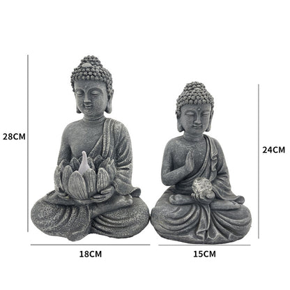 2 Pcs Buddha Zen Meditation Solar Powered Statue for Home and Outdoor Decor