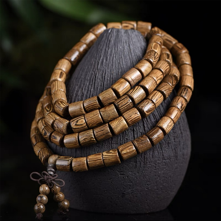 Natural Wenge Prayer Meditation Buddhist Rosary Mala Beads Bracelet