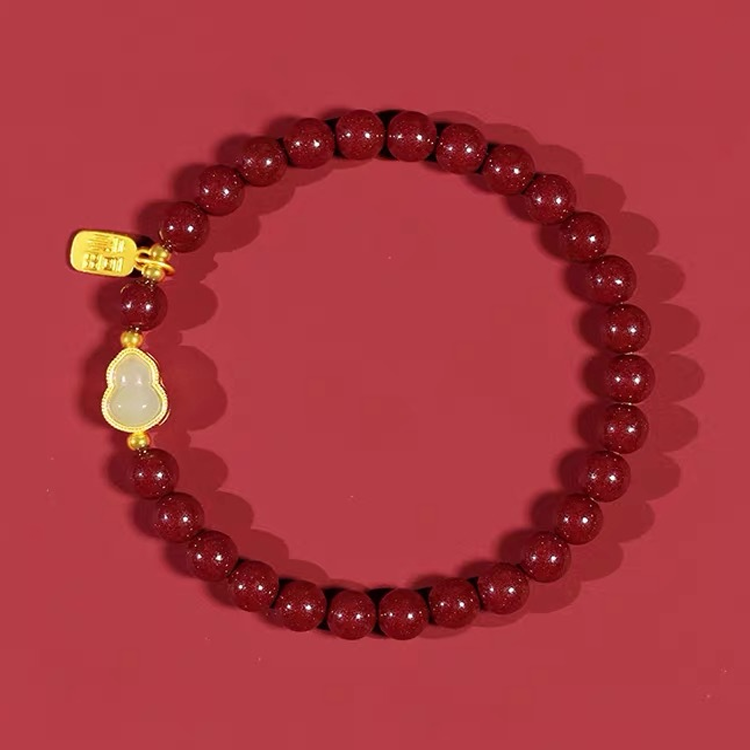 Cinnabar Gourd Blessing Brand Lucky Round Bead Buddha Bracelet