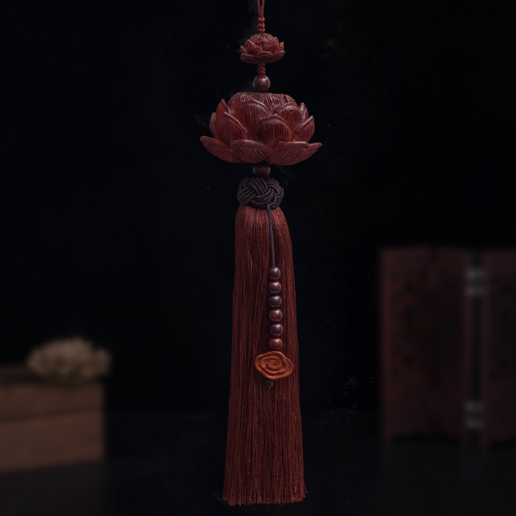 Buddha Stones Tibetan Red Sandalwood Lotus Tassel Decoration