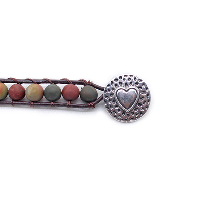 India Agate Snap Button Lock Genuine Leather Bracelet