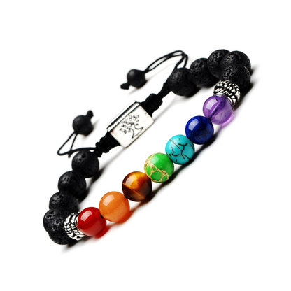 Natural 7 Chakra Tree Of Life Charm Lava Stones Multicolor Bead Bracelet