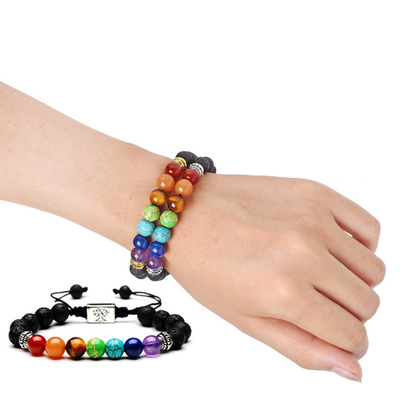 Natural 7 Chakra Tree Of Life Charm Lava Stones Multicolor Bead Bracelet