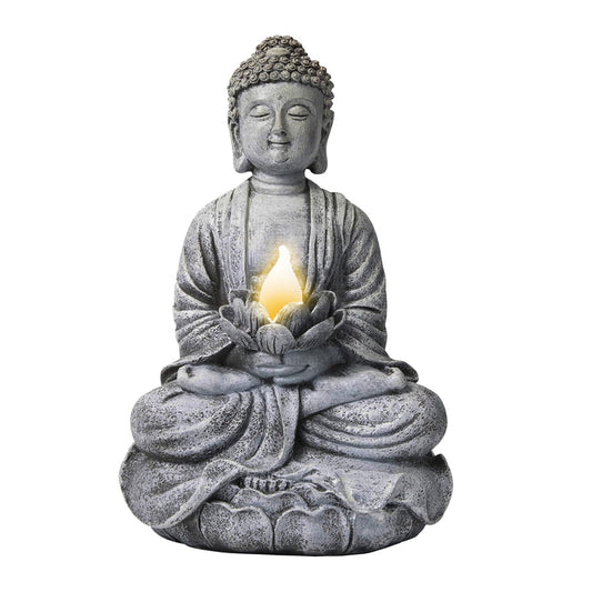 2 Pcs Buddha Zen Meditation Solar Powered Statue for Home and Outdoor Decor