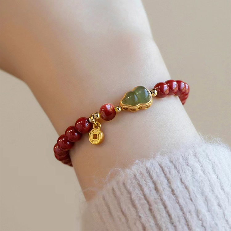 Cinnabar Gourd Blessing Brand Lucky Round Bead Buddha Bracelet