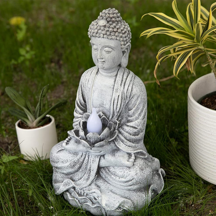 2 Pcs Buddha Zen Meditation Solar Powered Statue for Home and Outdoor Decor