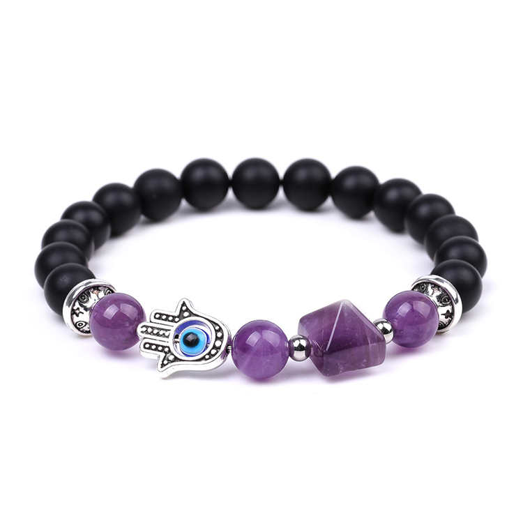 Hand of Fatima 10mm Amethyst Pyramid Bracelet