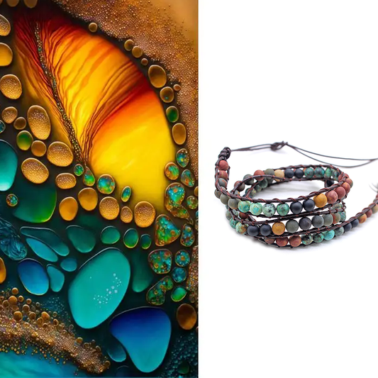 India Agate Snap Button Lock Genuine Leather Bracelet